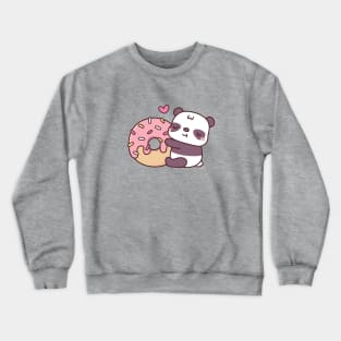 Cute Little Panda Hugging Doughnut Crewneck Sweatshirt